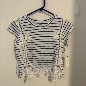 Maeve Blue and White Striped Short Sleeve Top